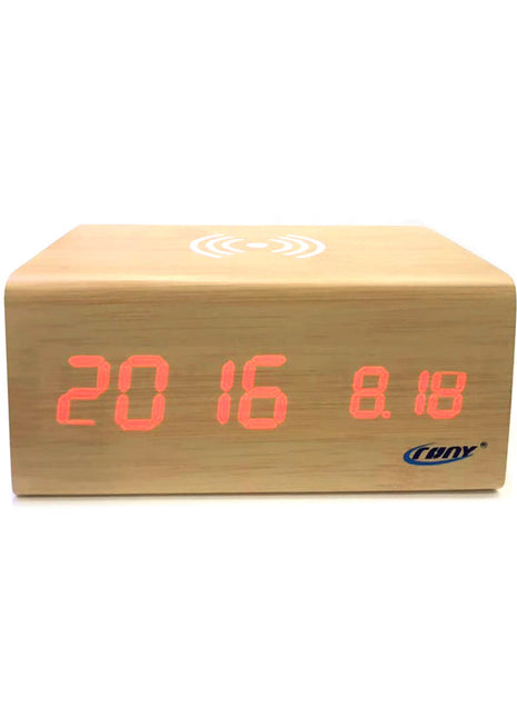 CRONY CN1299 Wooden Digital LED Clock with Wireless Moblie charging Bluetooth Speaker Alarm Temperature