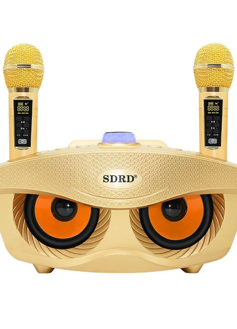 SDRD SD306 Plus 30W Karaoke Player Dual bluetooth 4.2 Speaker Family KTV Stereo Mic Big Sound Speaker with 2 Wireless Microphones | Gold