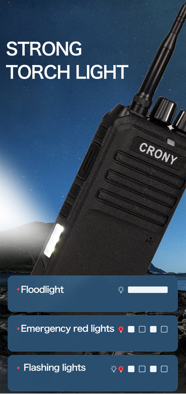 Crony 25W P30 high power professional walkie talkie with car jump start LED emergency light 15-55km