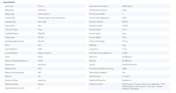 VK-R1 7inch table PC Kids Education Tablet PC,7 inch,1GB Ram,8GB,Kids Mode,Designed for Kids Education