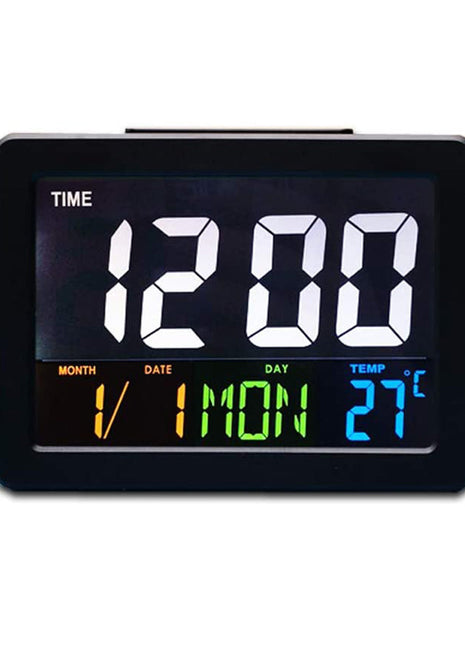 LED Digital Desk Clock - Bedside Large Screen LED Alarm Clock with Date, Temperature | Black