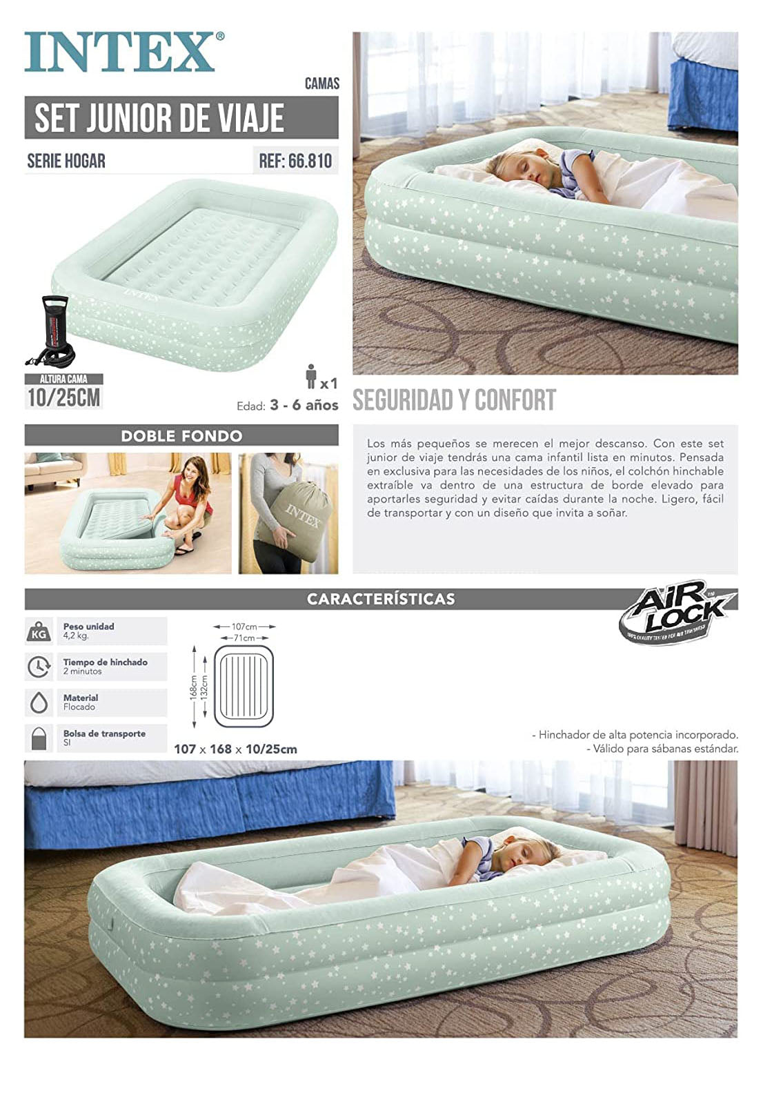 Intex 66810NP Floque + Airbed Air Bed Inflator Travel