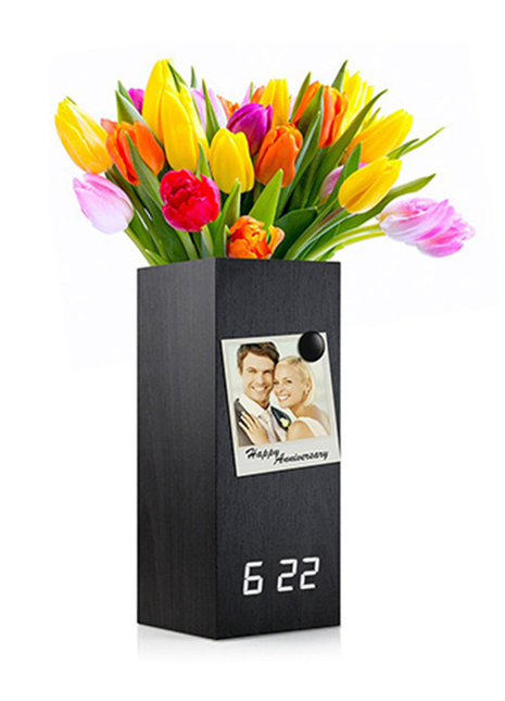 CRONY  2020 flower arranging clock wooden digital temperature pen holder alarm clock for gift