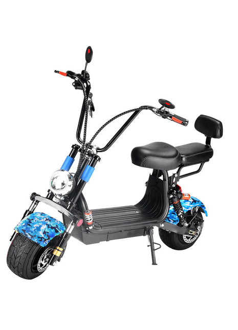 CRONY Small Harley two seat big tires with BT  1000w 60KM/H high power two wheels adult electric scooter motorcycle | Camouflage Blue