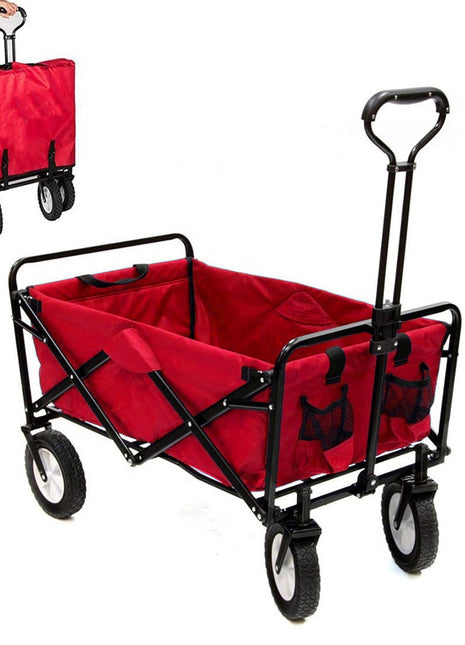 CRONY TC3015 Folding Cart Heavy Duty Collapsible Folding Wagon Utility Shopping Outdoor Camping Garden Cart | RED