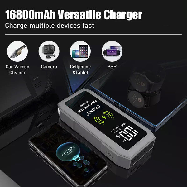 CRONY S606+Air Super Jumper Starter 12V Auto Car Battery Portable Jump Starter Power Station with wireless charging function