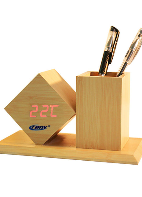 CRONY CN2025 Wooden pen holder digital LED Clock with Alarm and Temperature
