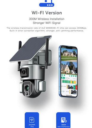 CRONY Y5 WiFi-4K-8MP-4X Solar Dual Linkage Battery PTZ Camera  8MP Wireless CCTV Camera Outdoor IP66 Waterproof Solar Dual Camera