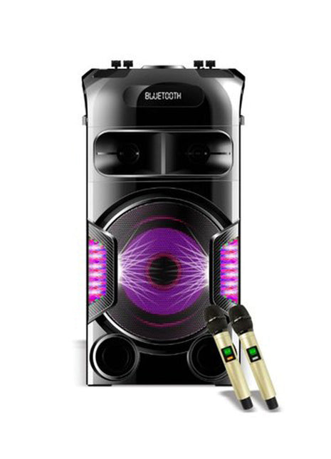 CRONY  SN-128 100W Bluetooth Trolley Speaker with 2 UHF mics Record Function LED Disco Lights Aux FM Radio USB Memory Card