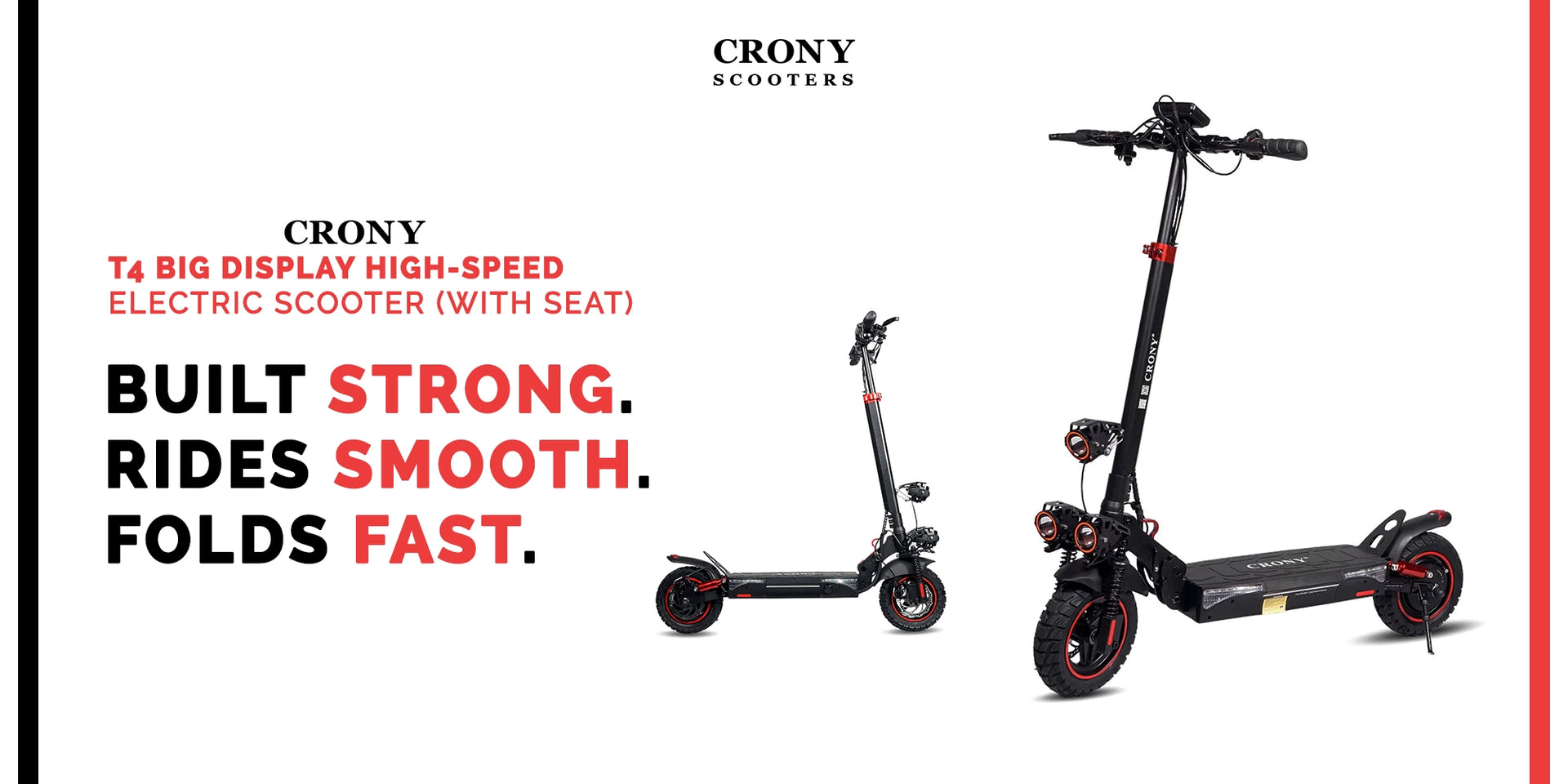 CRONY T4 big display high speed E-scooter  Foldable Electric Scooter 10inch Black with Seat, Smart Lock and App - Hero Banner 1