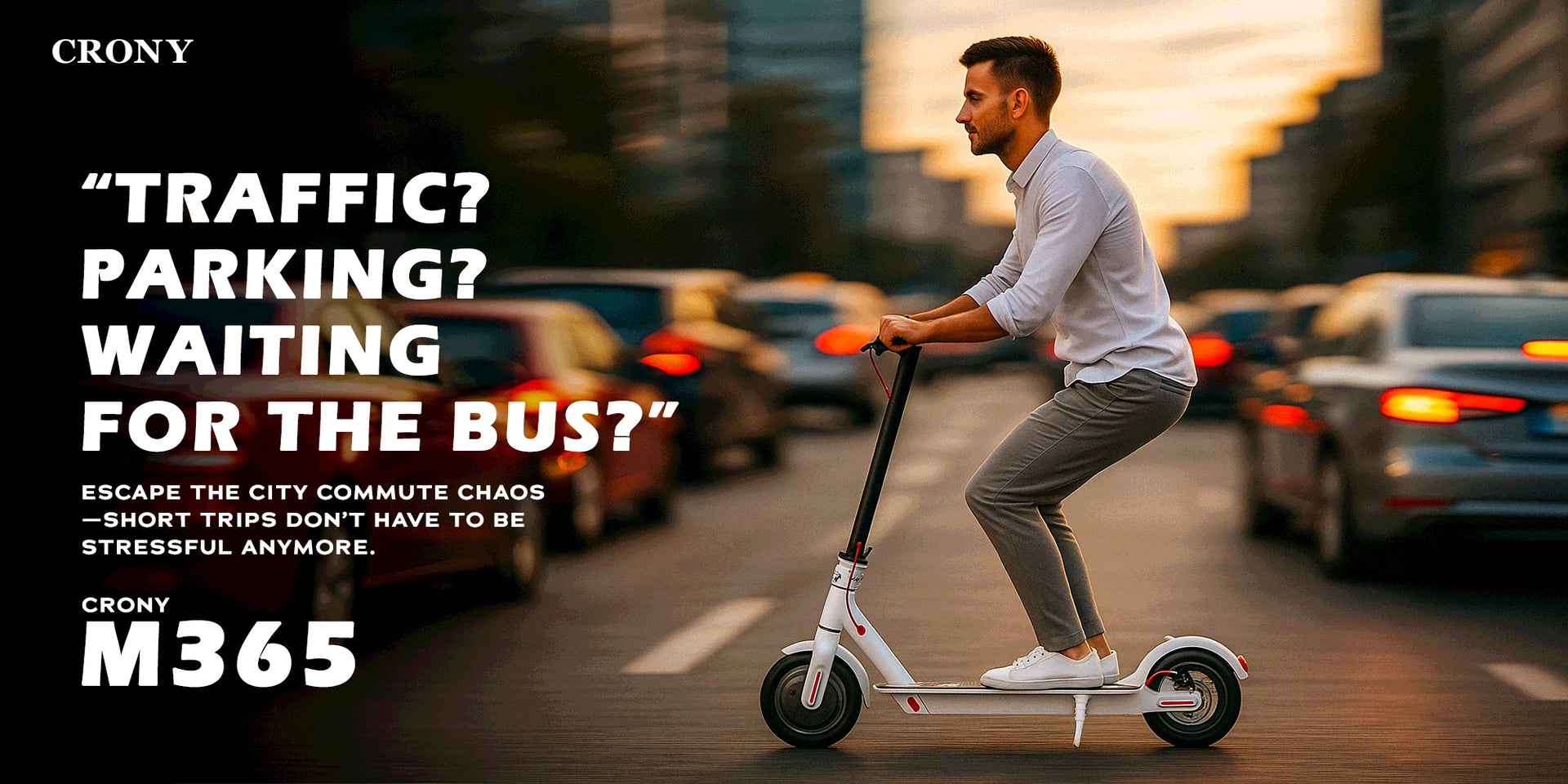 CRONY M365 Electric Scooter with 250W Motor 36V Battery App Connectivity 25-45 KM/H Speed Quick Easy Folding Rear Disc Brake | White - Hero Banner 1