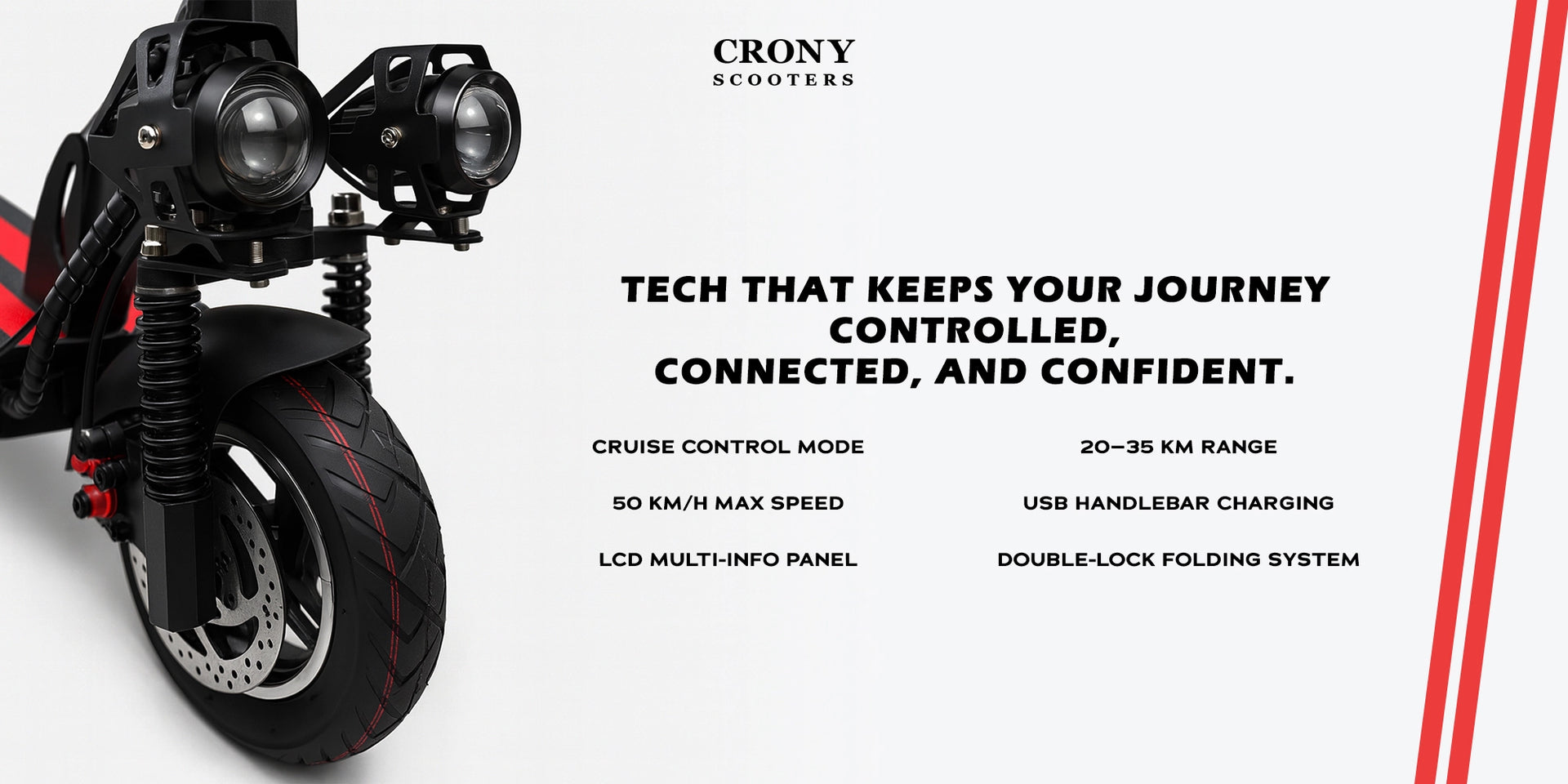 CRONY V10 Pro Red max speed 35km/h Fast Speed E-scooter 38v 1000w strong powerful electric scooter foldable 10 inch electric scooter (Refurbished) - Hero Banner 2