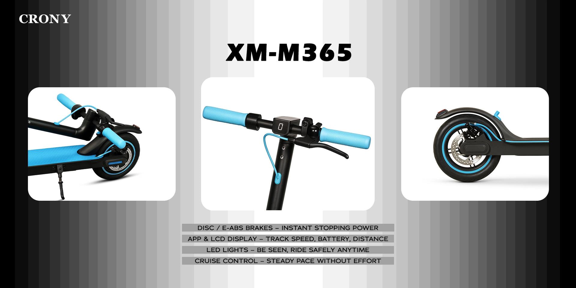 CRONY M365 Electric Scooter with 250W Motor 36V Battery App Connectivity Quick Easy Folding Rear Disc Brake - Hero Banner 2