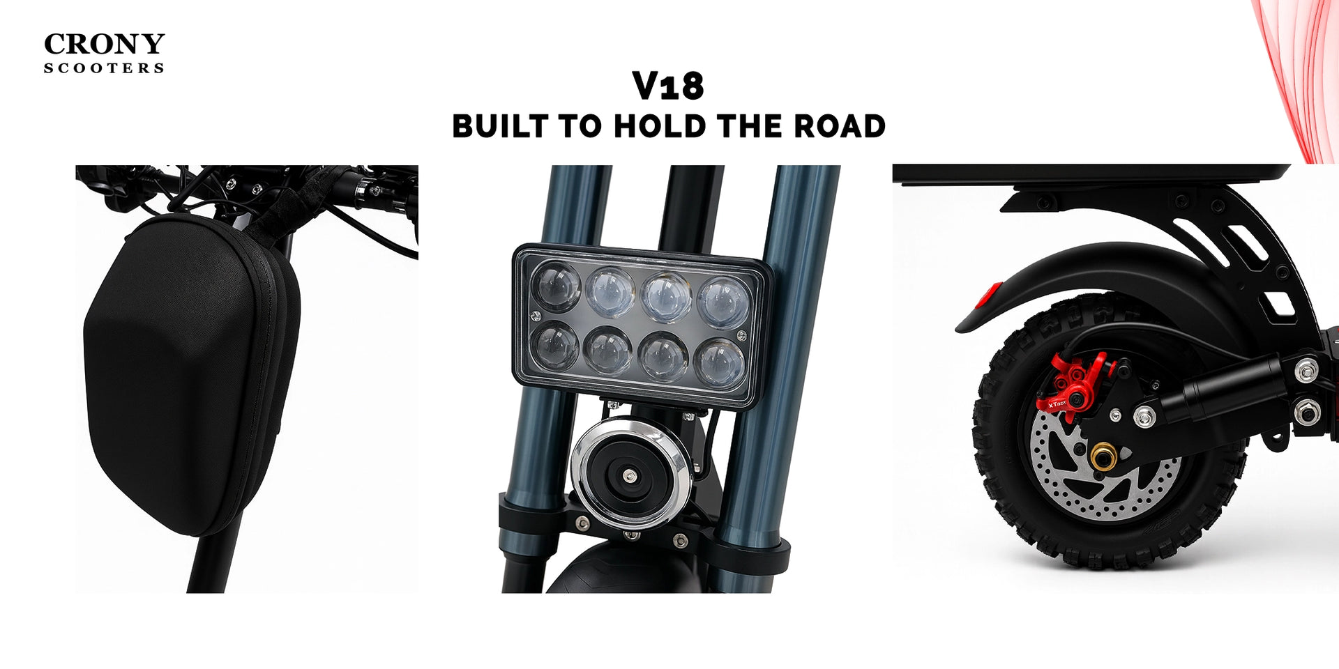 CRONY V18 Electric Scooter 1500W x2 Motors 48V/18AH Battery 30-60KM Range Disc Brakes Front/Rear Suspension Big LED Headlamp - Hero Banner 2