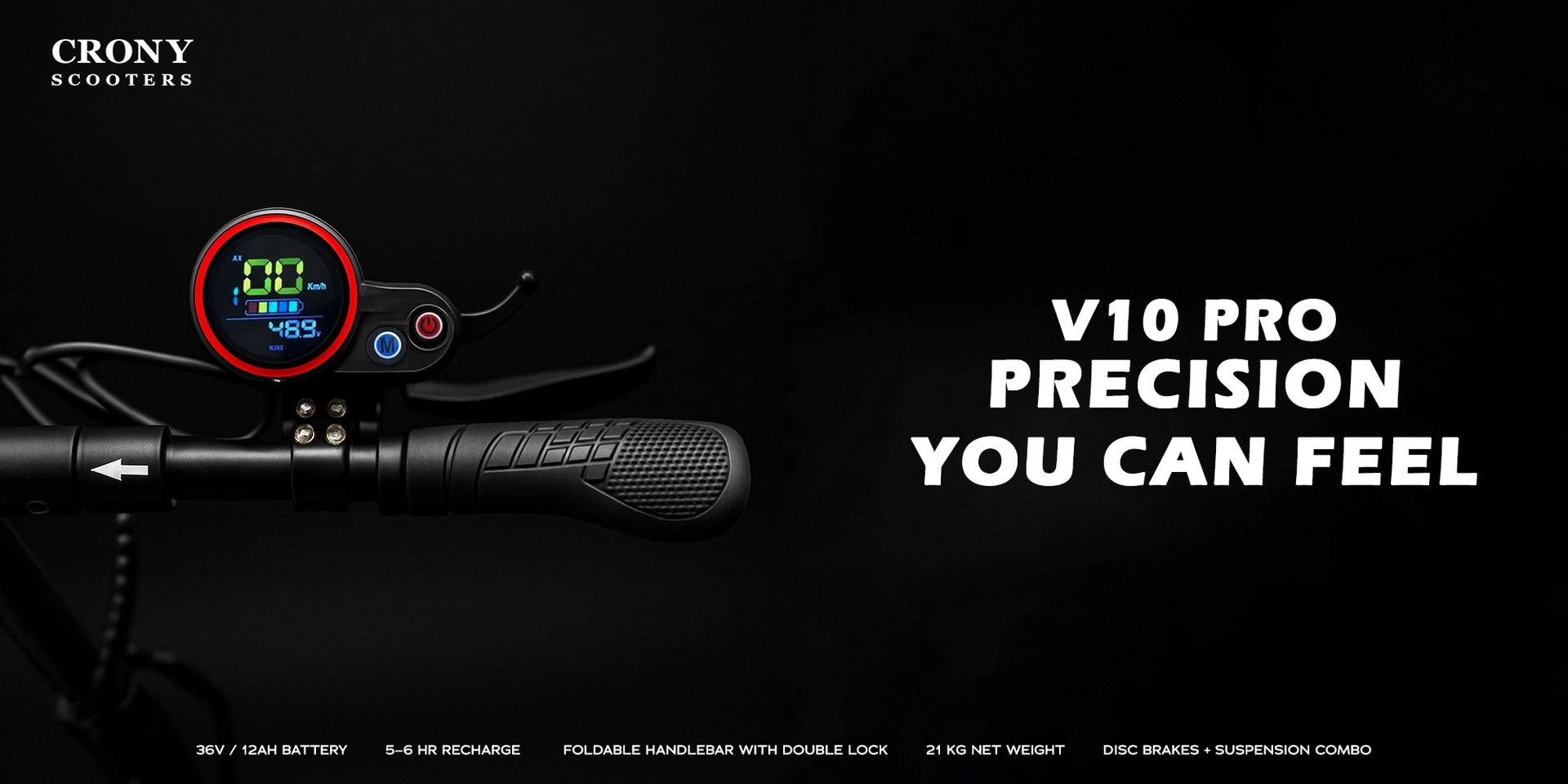 CRONY V10 Pro Black max speed 35km/h Fast Speed E-scooter 38v 1000w strong powerful electric scooter foldable 10 inch electric scooter (Refurbished) - Hero Banner 1