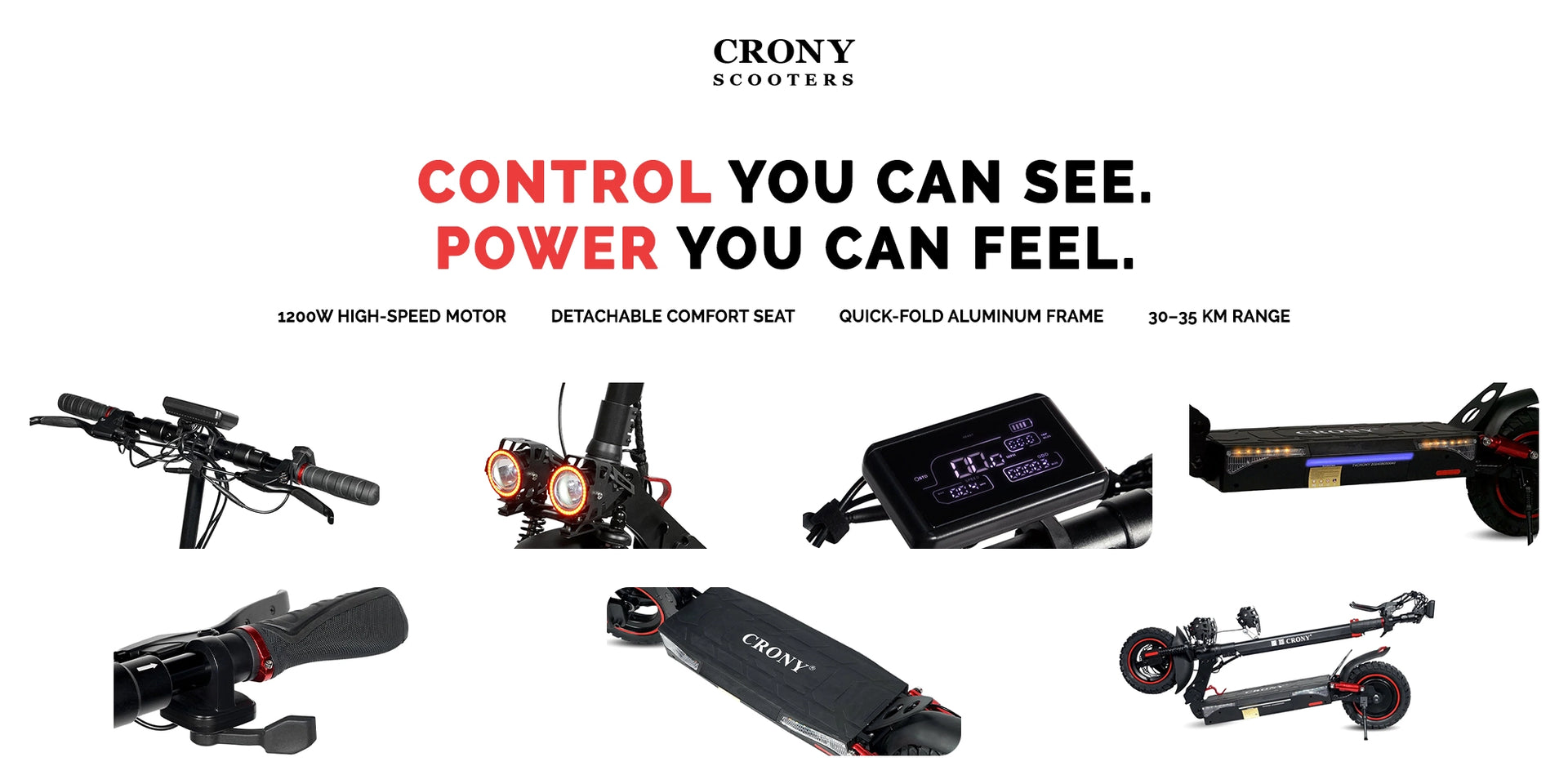 CRONY T4 big display high speed E-scooter  Foldable Electric Scooter 10inch Black with Seat, Smart Lock and App - Hero Banner 3