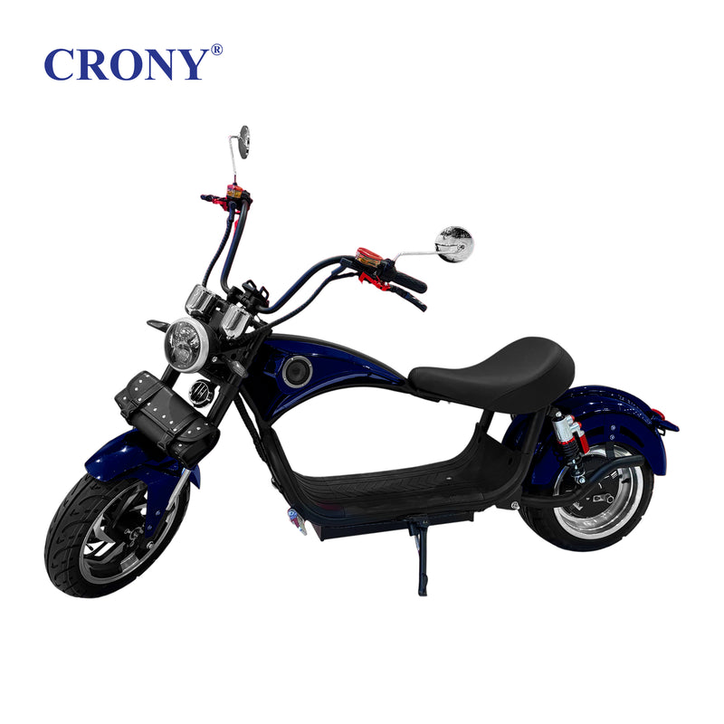 CRONY X1 Electric Motorcycle, 3000W Motor, 60V 12Ah Battery, 60-80KM/H Max Speed, 25-35KM Range, Front &amp; Rear Disc Brakes, Front &amp; Rear Suspension, LCD Display, LED Lights, Bluetooth Speaker, Mobile Phone Holder, Harley Bag, Blue