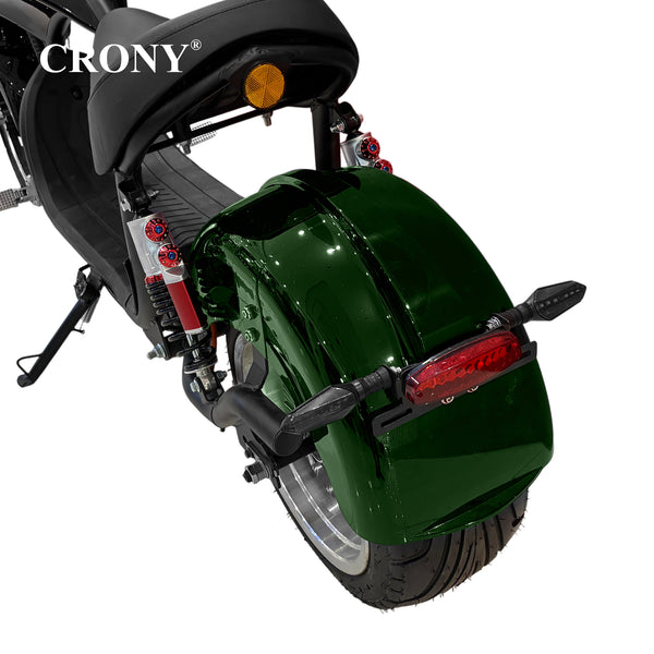 CRONY X1 Electric Motorcycle, 3000W Motor, 60V 12Ah Battery, 60-80KM/H Max Speed, 25-35KM Range, Front & Rear Disc Brakes, Front & Rear Suspension, LCD Display, LED Lights, Bluetooth Speaker, Mobile Phone Holder, Harley Bag, Green
