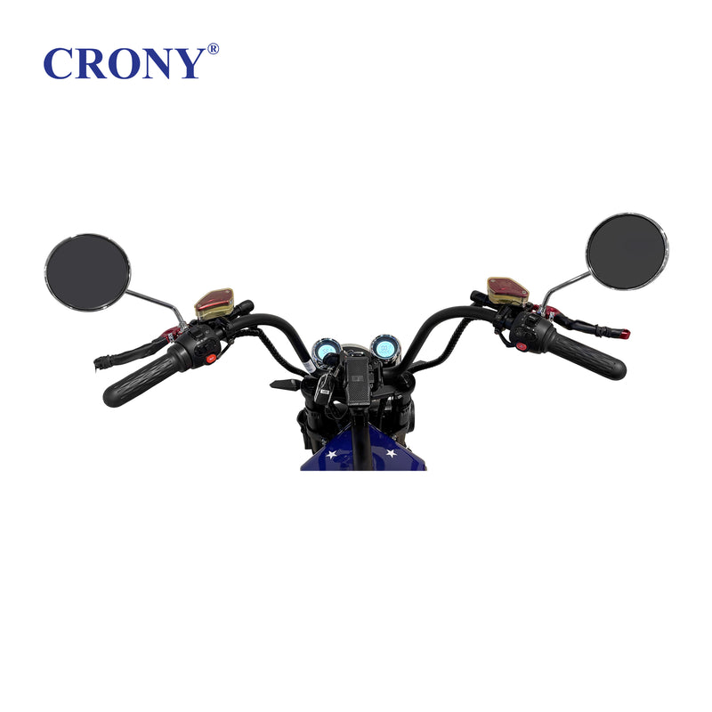 CRONY X1 Electric Motorcycle, 3000W Motor, 60V 12Ah Battery, 60-80KM/H Max Speed, 25-35KM Range, Front & Rear Disc Brakes, Front & Rear Suspension, LCD Display, LED Lights, Bluetooth Speaker, Mobile Phone Holder, Harley Bag, World