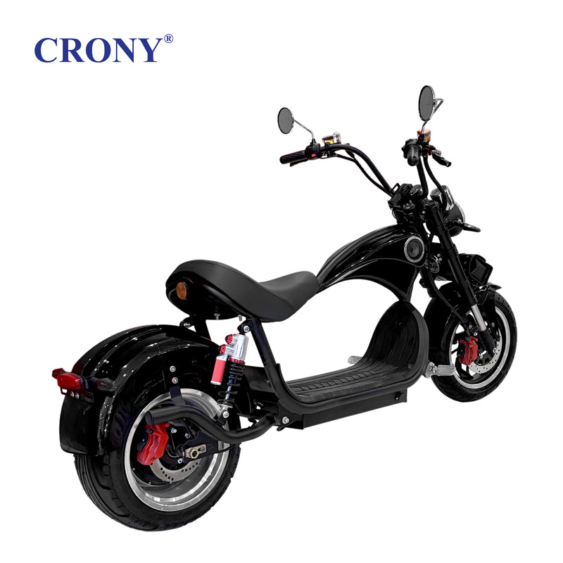 CRONY X1 Electric Motorcycle, 3000W Motor, 60V 12Ah Battery, 60-80KM/H Max Speed, 25-35KM Range, Front & Rear Disc Brakes, Front & Rear Suspension, LCD Display, LED Lights, Bluetooth Speaker, Mobile Phone Holder, Harley Bag, Black