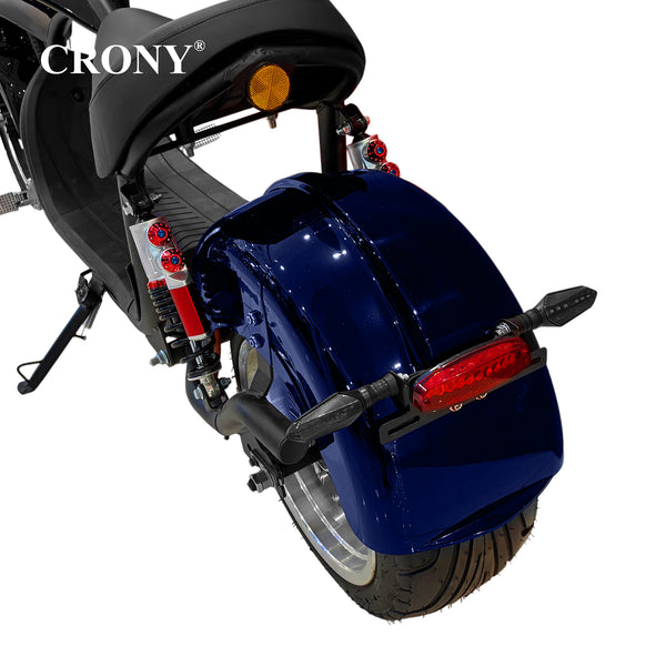 CRONY X1 Electric Motorcycle, 3000W Motor, 60V 12Ah Battery, 60-80KM/H Max Speed, 25-35KM Range, Front & Rear Disc Brakes, Front & Rear Suspension, LCD Display, LED Lights, Bluetooth Speaker, Mobile Phone Holder, Harley Bag, Blue