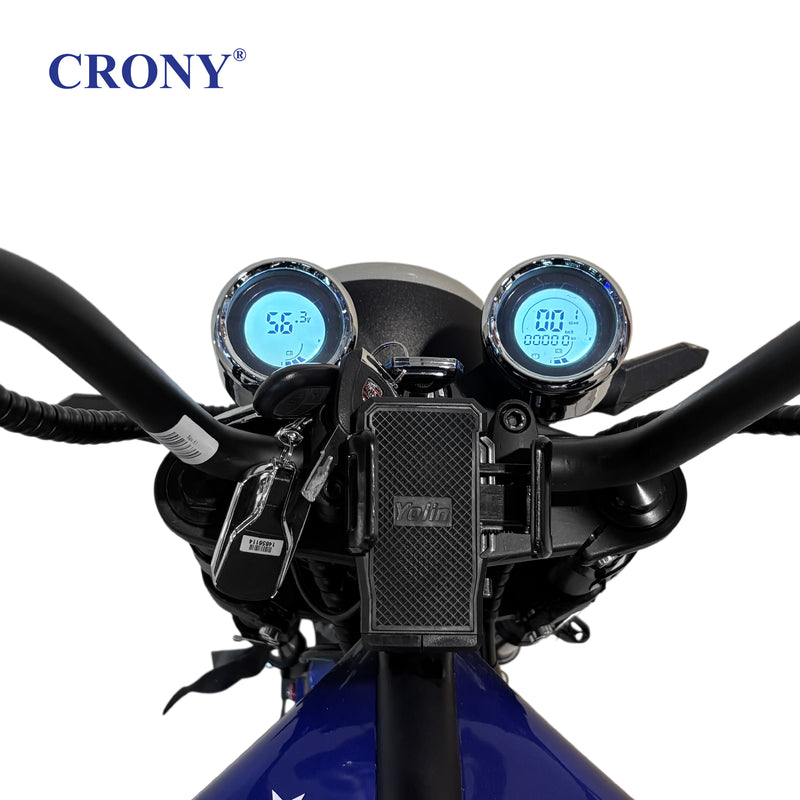 CRONY X1 Electric Motorcycle, 3000W Motor, 60V 12Ah Battery, 60-80KM/H Max Speed, 25-35KM Range, Front & Rear Disc Brakes, Front & Rear Suspension, LCD Display, LED Lights, Bluetooth Speaker, Mobile Phone Holder, Harley Bag, World