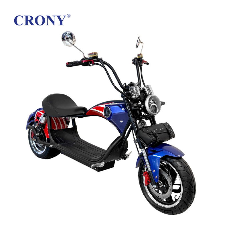 CRONY X1 Electric Motorcycle, 3000W Motor, 60V 12Ah Battery, 60-80KM/H Max Speed, 25-35KM Range, Front & Rear Disc Brakes, Front & Rear Suspension, LCD Display, LED Lights, Bluetooth Speaker, Mobile Phone Holder, Harley Bag, World