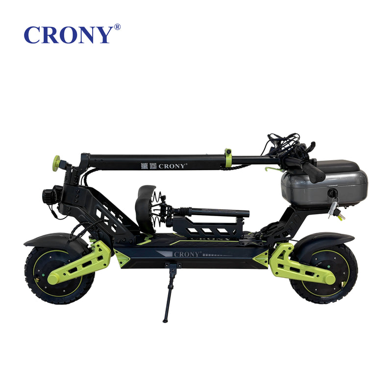 CRONY D2 Dual Motor Electric Scooter with Seat, 4000W (2000W x2), 48V 18.2Ah Battery, 45-60KM Range, Up to 70KM/H, 10-Inch Tires, Front & Rear Suspension, Disc Brakes, LED Lights, Bluetooth APP, Green