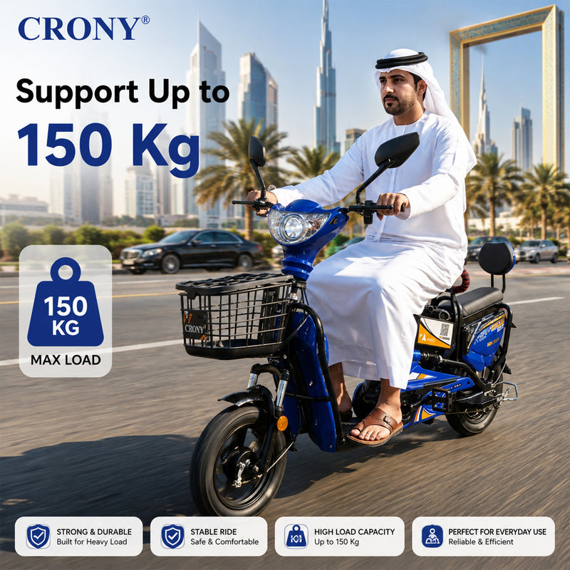 CRONY W6 Electric Bike, Blue, 500W Rear Hub Motor, 48V Battery, 14-Inch Wheels, 3-Speed Electric City Bike, 31–70 km Range, Electric Scooter Motorcycle