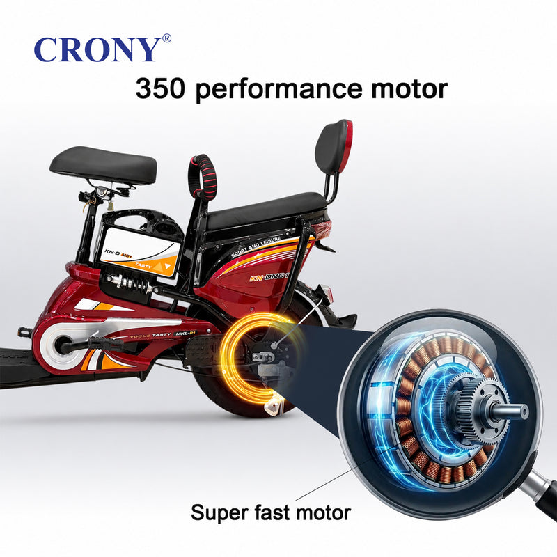 CRONY W6 Electric Bike 500W red  48V Rear Hub Motor 3-Speed 14 Inch Wheels 31-70KM Range Electric City Bike Scooter Motorcycle