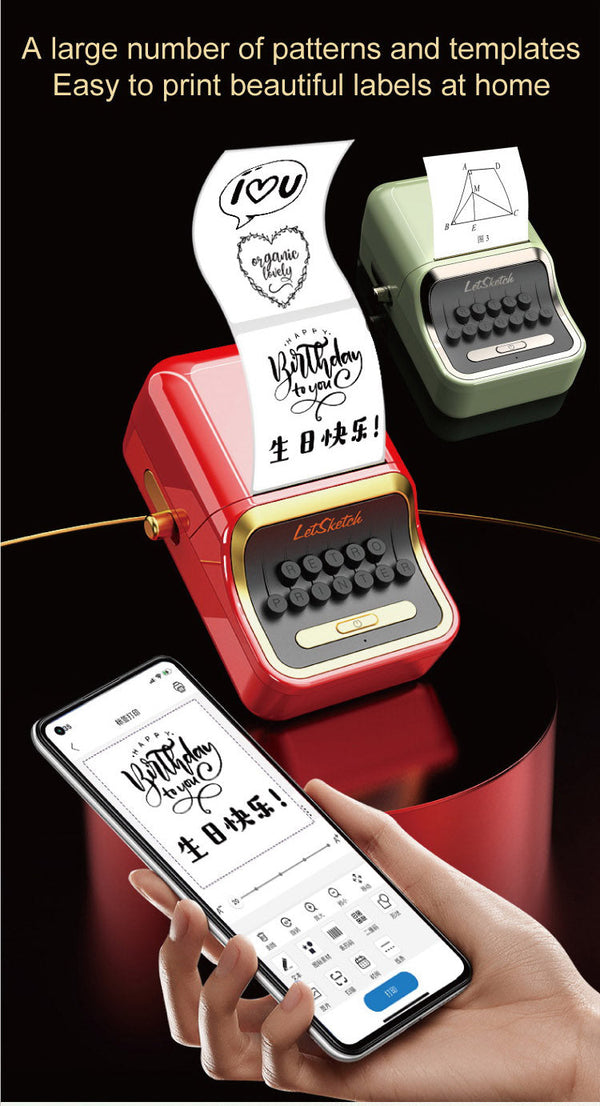 CRONY WP9520 Mini Thermal Label Printer Vintage Look Handheld Portable Wireless Mini Thermal Barcode Sticker Label Printer Ink-free