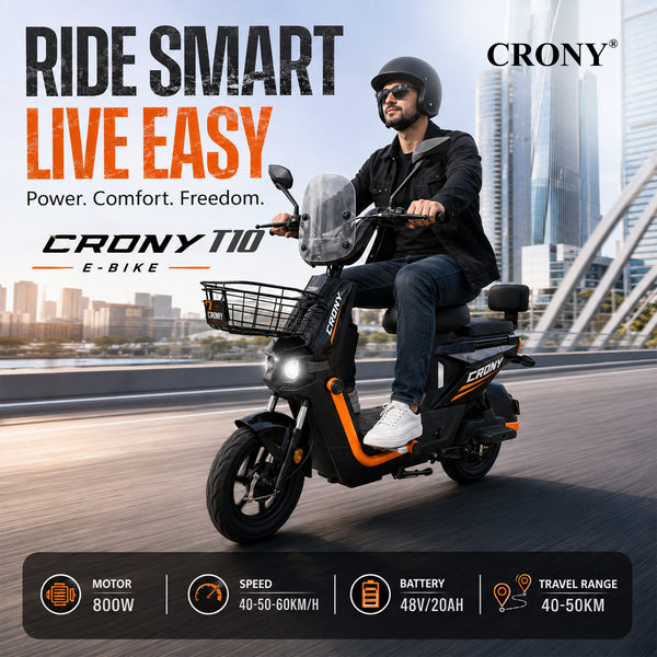 CRONY T10 Tank Electric Scooter, 800W Motor, 48V 20Ah Detachable Battery, 40–60 km/h Top Speed, 40–50 km Range, Dual Seat, Front & Rear Suspension, LCD Display, Front Basket & Bluetooth Speaker