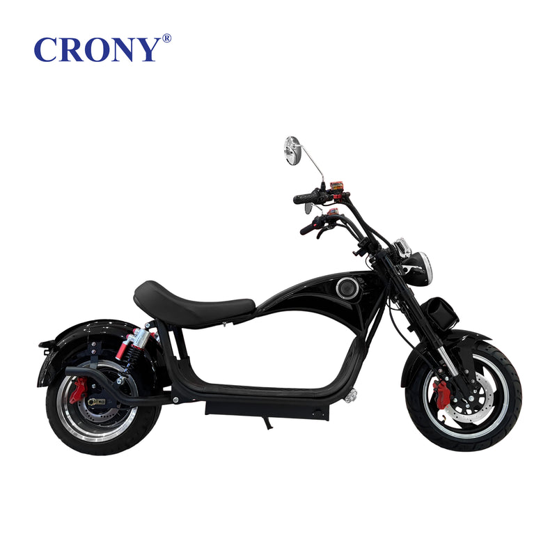 CRONY X1 Electric Motorcycle, 3000W Motor, 60V 12Ah Battery, 60-80KM/H Max Speed, 25-35KM Range, Front & Rear Disc Brakes, Front & Rear Suspension, LCD Display, LED Lights, Bluetooth Speaker, Mobile Phone Holder, Harley Bag, Black
