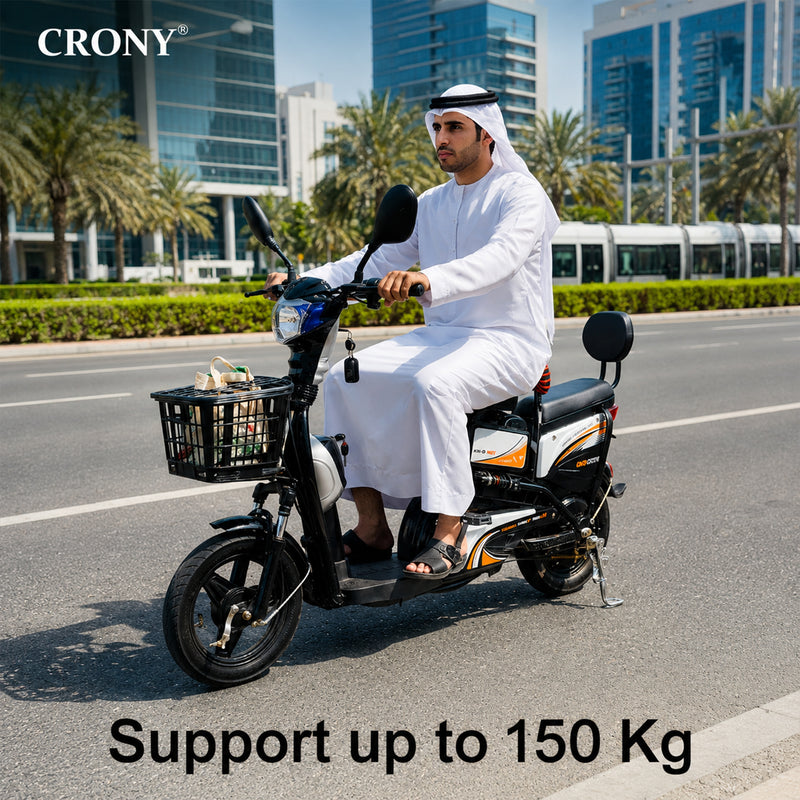 CRONY W6 Electric Bike, Black, 500W Rear Hub Motor, 48V Battery, 14-Inch Wheels, 3-Speed Electric City Bike, 31–70 km Range, Electric Scooter Motorcycle