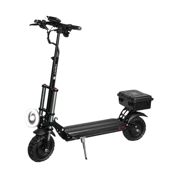 The CRONY V18 is a high-performance electric scooter powered by dual 1500W motors, delivering strong acceleration and smooth riding with speeds up to 40 KM/H. Equipped with a 48V 18AH battery, it offers a travel range of 30–60 KM on a single charge.