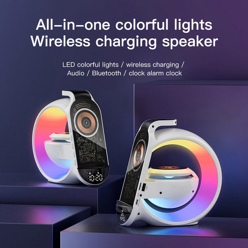 Multi-G table lamp BT speaker & MIC & clock & wireless charge Big G table lamp Bluetooth speaker with wheat belt clock with multi-function wireless charge