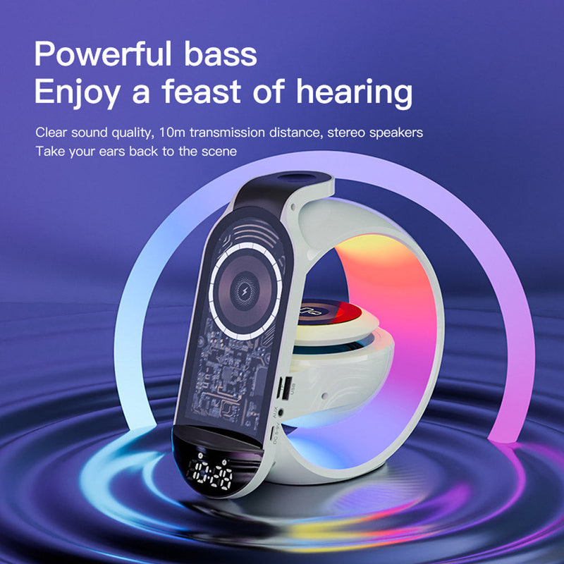 Multi-G table lamp BT speaker & MIC & clock & wireless charge Big G table lamp Bluetooth speaker with wheat belt clock with multi-function wireless charge