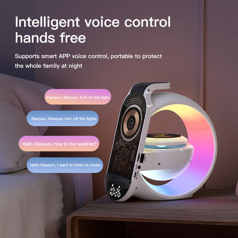 Multi-G table lamp BT speaker & MIC & clock & wireless charge Big G table lamp Bluetooth speaker with wheat belt clock with multi-function wireless charge