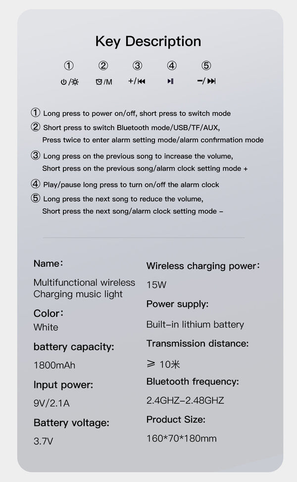Multi-G table lamp BT speaker & MIC & clock & wireless charge Big G table lamp Bluetooth speaker with wheat belt clock with multi-function wireless charge