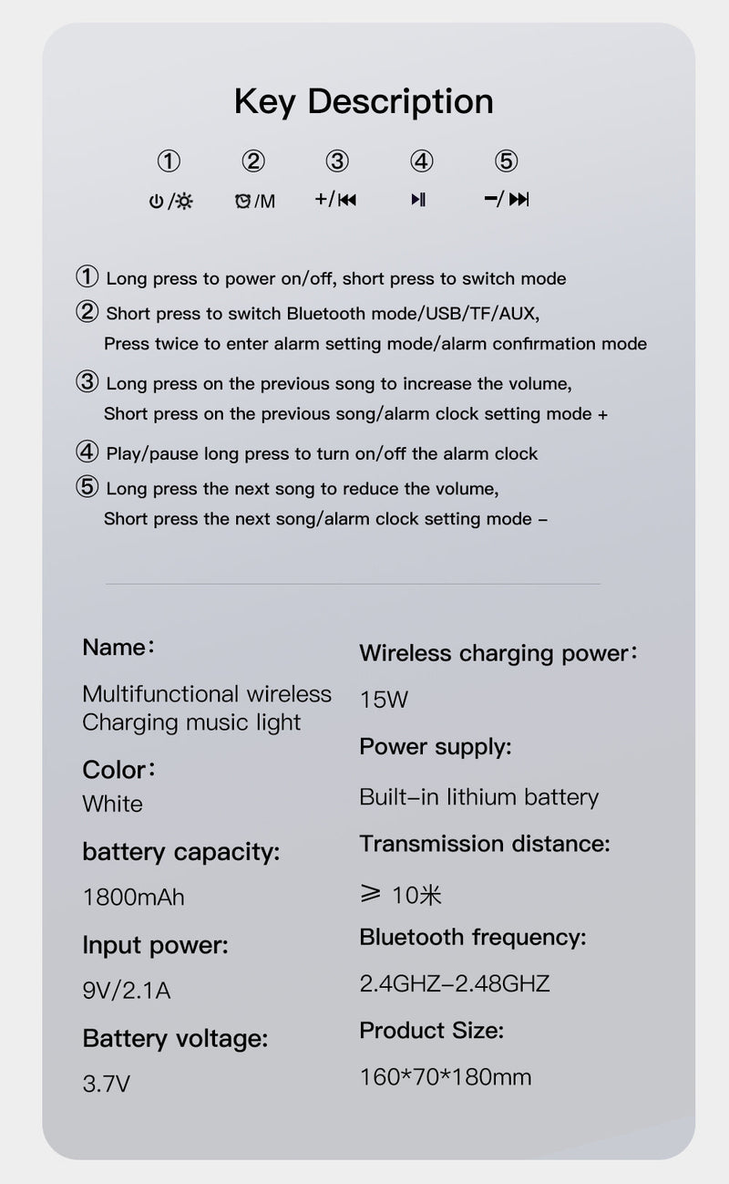 Multi-G table lamp BT speaker & MIC & clock & wireless charge Big G table lamp Bluetooth speaker with wheat belt clock with multi-function wireless charge