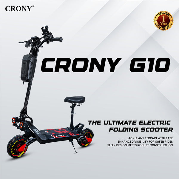 CRONY G10 Electric Scooter 1500Wx2 Motors 48V/25AH Battery 45-75KM Range Oil Brakes Front/Rear Suspension 10" Off-Road Tires Scooter Front Bag
