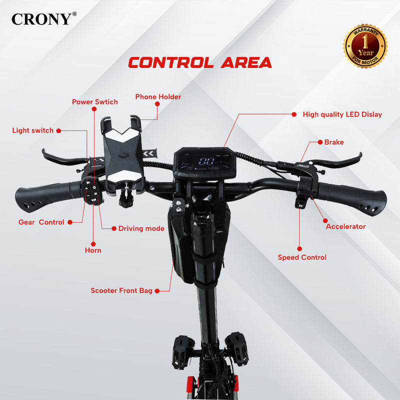CRONY G10 Electric Scooter 1500Wx2 Motors 48V/25AH Battery 45-75KM Range Oil Brakes Front/Rear Suspension 10" Off-Road Tires Scooter Front Bag