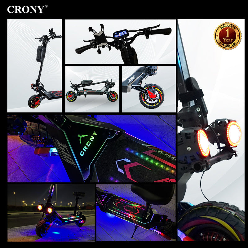 CRONY G10 Electric Scooter 1500Wx2 Motors 48V/25AH Battery 45-75KM Range Oil Brakes Front/Rear Suspension 10" Off-Road Tires Scooter Front Bag