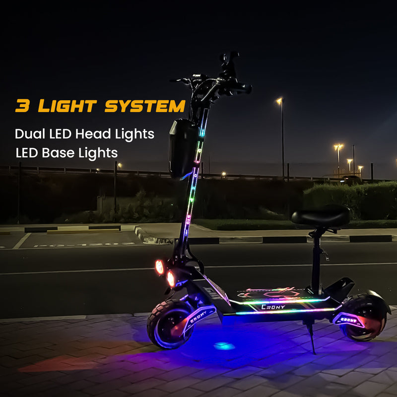 CRONY G10 Electric Scooter 1500Wx2 Motors 48V/25AH Battery 45-75KM Range Oil Brakes Front/Rear Suspension 10" Off-Road Tires Scooter Front Bag