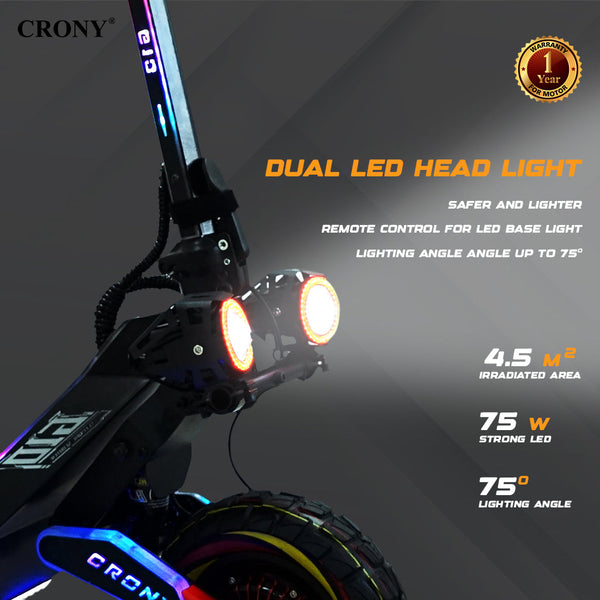 CRONY G10 Electric Scooter 1500Wx2 Motors 48V/25AH Battery 45-75KM Range Oil Brakes Front/Rear Suspension 10" Off-Road Tires Scooter Front Bag