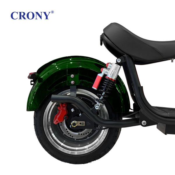 CRONY X1 Electric Motorcycle, 3000W Motor, 60V 12Ah Battery, 60-80KM/H Max Speed, 25-35KM Range, Front & Rear Disc Brakes, Front & Rear Suspension, LCD Display, LED Lights, Bluetooth Speaker, Mobile Phone Holder, Harley Bag, Green