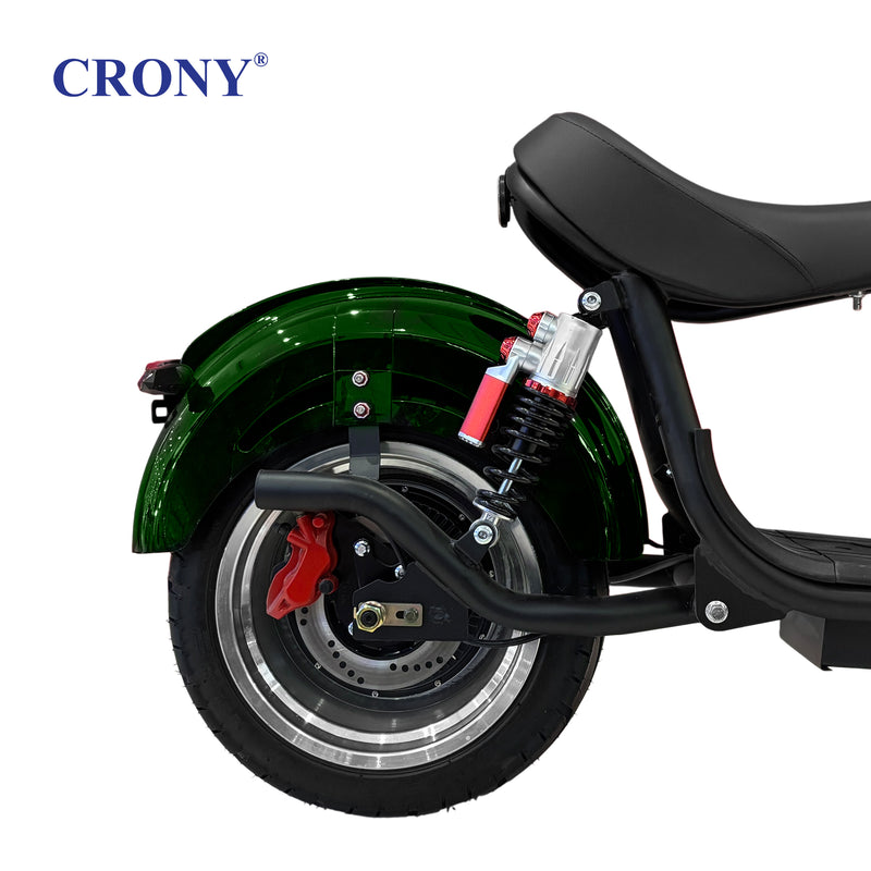 CRONY X1 Electric Motorcycle, 3000W Motor, 60V 12Ah Battery, 60-80KM/H Max Speed, 25-35KM Range, Front & Rear Disc Brakes, Front & Rear Suspension, LCD Display, LED Lights, Bluetooth Speaker, Mobile Phone Holder, Harley Bag, Green