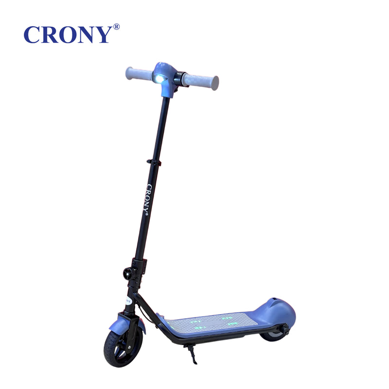 CRONY E68 Electric Scooter for Kids, 110W Motor, 10–16 KM/H Top Speed, 24V 2.5Ah Battery, 5–8 KM Range, 6.5-Inch Tires, Easy Folding, Adjustable Handlebar, LED Headlight & Rear Wheel Light, Bluetooth Speaker, Blue