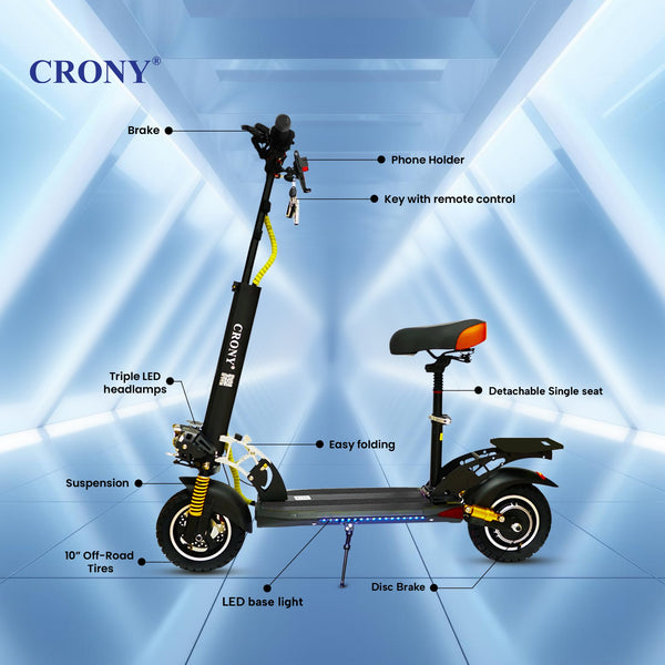 CRONY V10+ PRO 1500W 10 inch Wide tire High configuration E-Scooter Electric Scooter 10" Off-Road Tires Bluetooth Speaker Phone Holder
