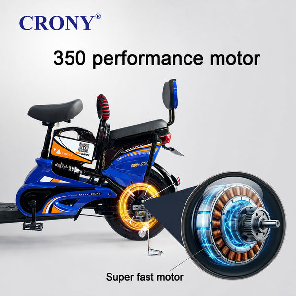 CRONY W6 Electric Bike, Blue, 500W Rear Hub Motor, 48V Battery, 14-Inch Wheels, 3-Speed Electric City Bike, 31–70 km Range, Electric Scooter Motorcycle